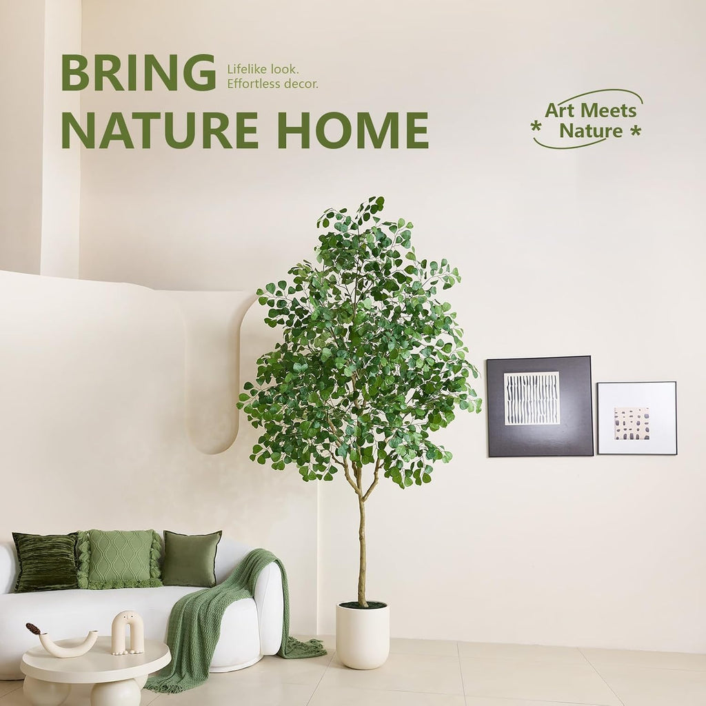 8.8FT Artificial Ficus Tree Indoor, Large Potted Faux Tree with Silk Leaves