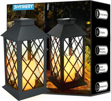 Solar Lanterns Outdoor Waterproof, 14 Inch Outdoor Lanterns with LED Flickering Flameless Candles, 2 Pack Hanging