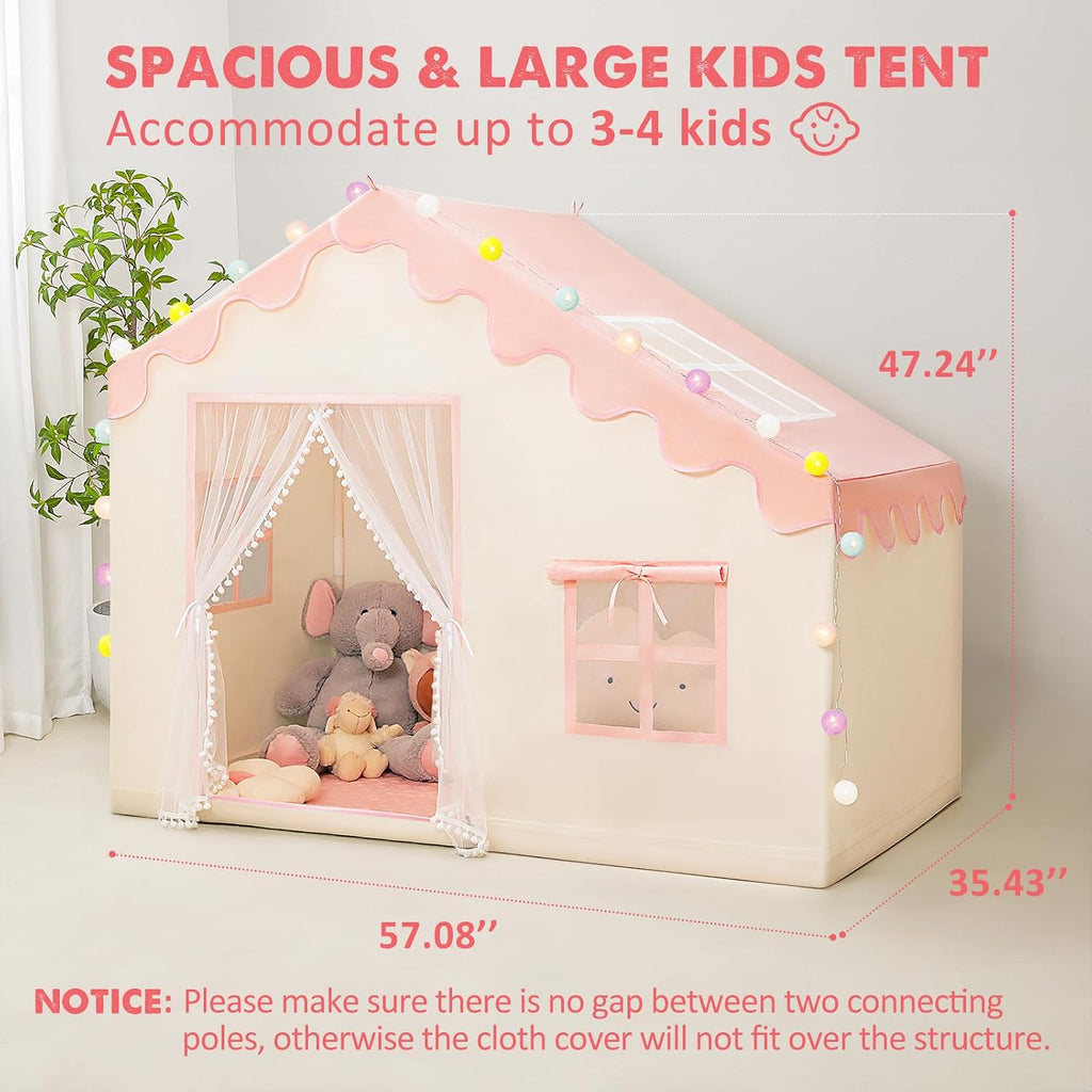 Kids Play Tent with Mat & Ball Lights for Toddlers, Pink