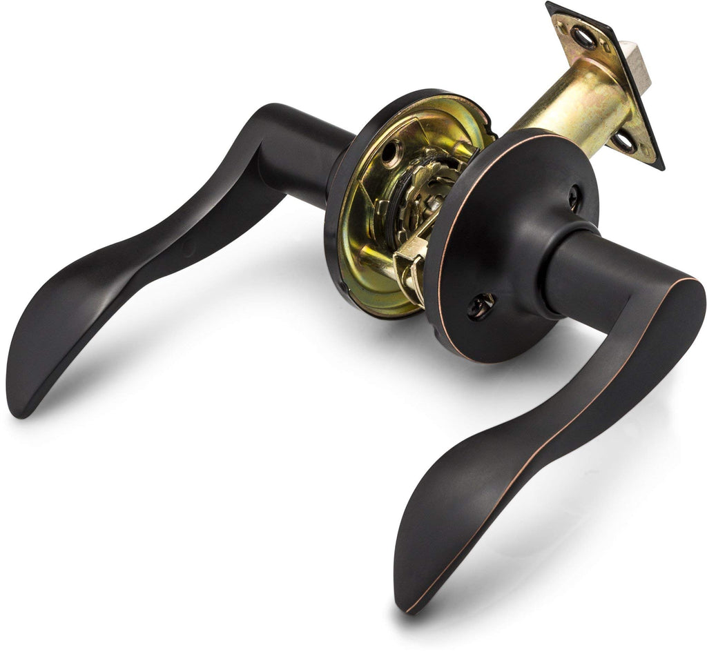 Passage Lever Door Handle [Non-Locking Lever Set] Doors or Closets with a Oil Rubbed Bronze Finish, Reversible for