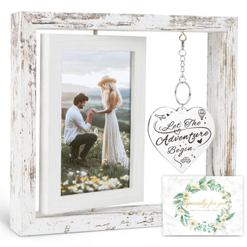 Engagement Gifts for Couples Newly Engaged, Let the Adventure Begin Rotating Floating Picture Frame 4x6, Wedding