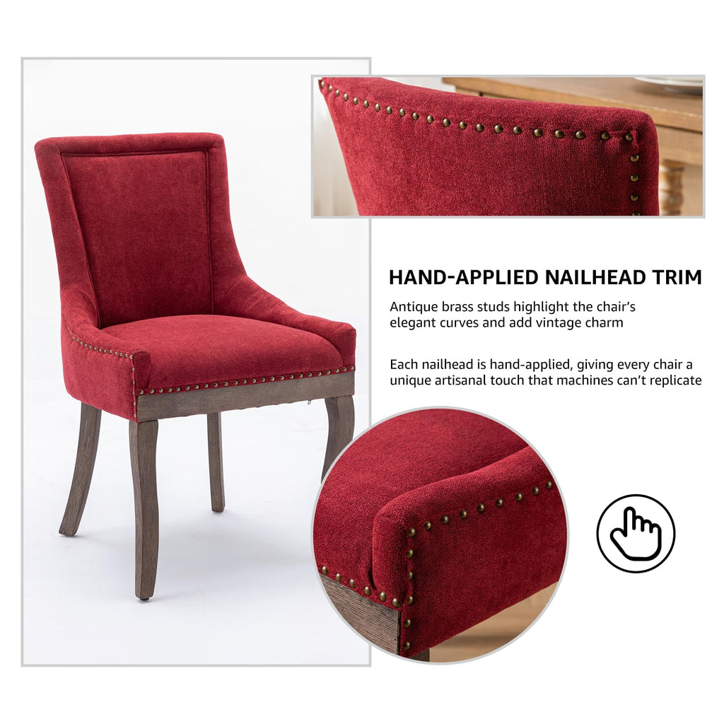 Modern Dining Chairs Set of 8, Fabric Upholstered High Back Chairs with Nailhead Trim and Curved Solid Wood Legs
