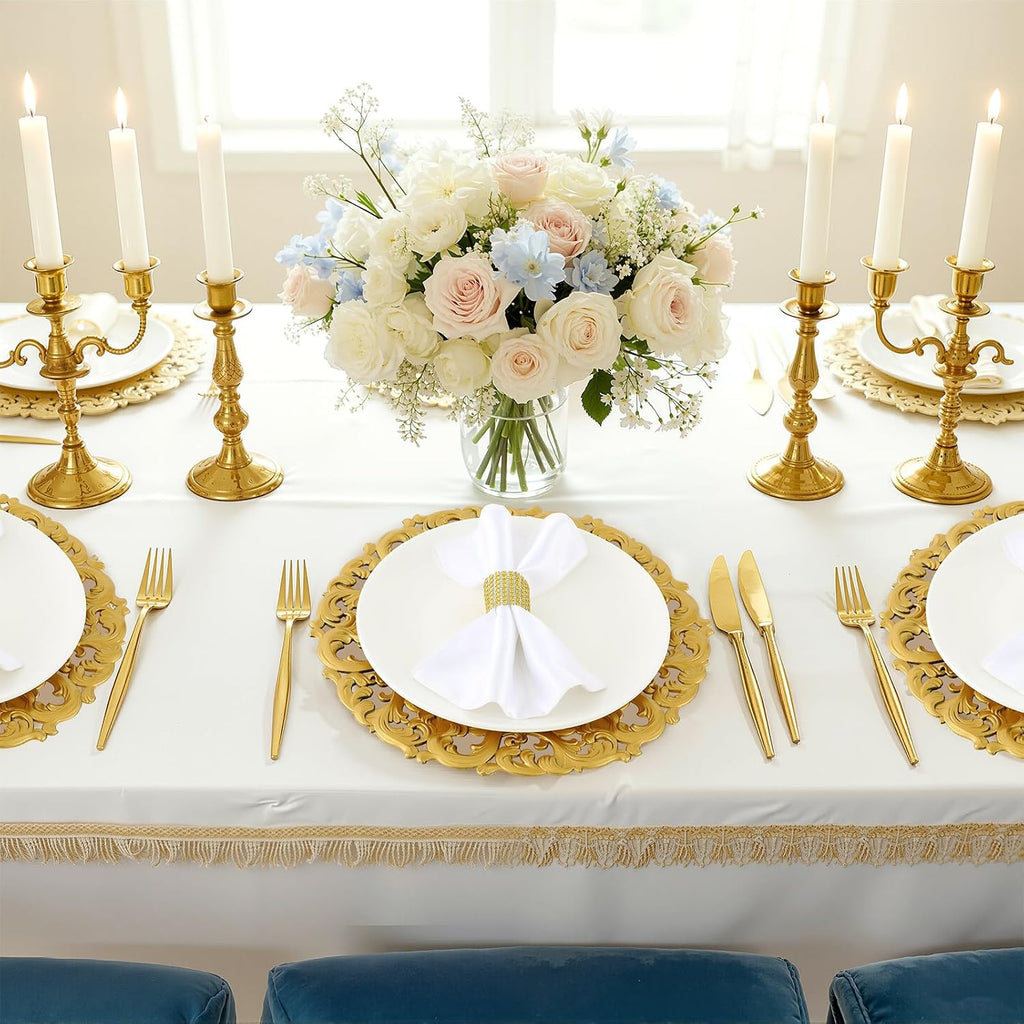 13" Mirror Charger Plate Baroque Dinner Charger, Gold - Set of 12