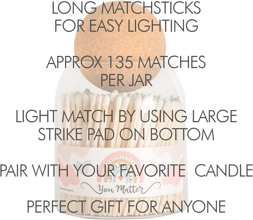 You Matter" Glass Bottle of Matches | Approx 135 Matches in Jar with Striker Paper | Decorative Wooden Match Holder