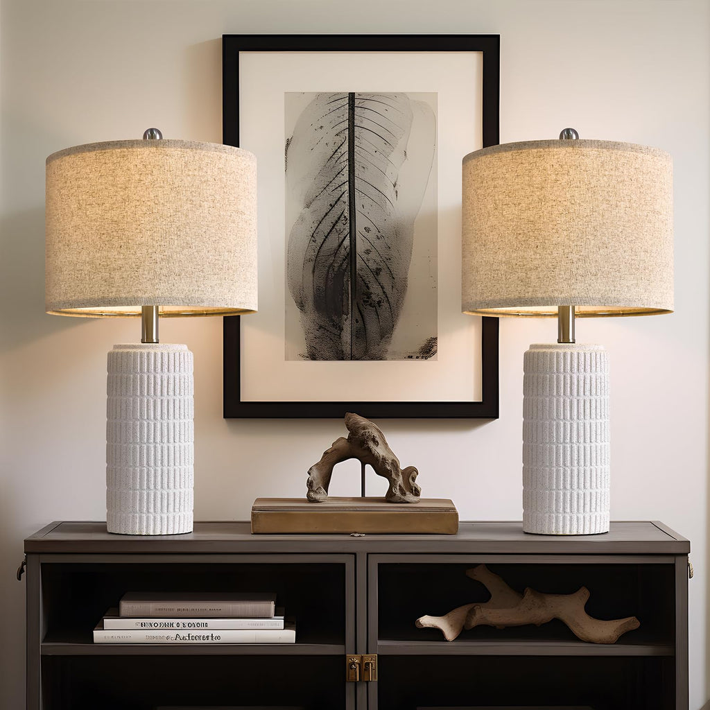 23" Table Lamp, Farmhouse Bedside Lamps Set of 2, Ceramic End Table Lamps, Traditional Nightstand Desk Lamps