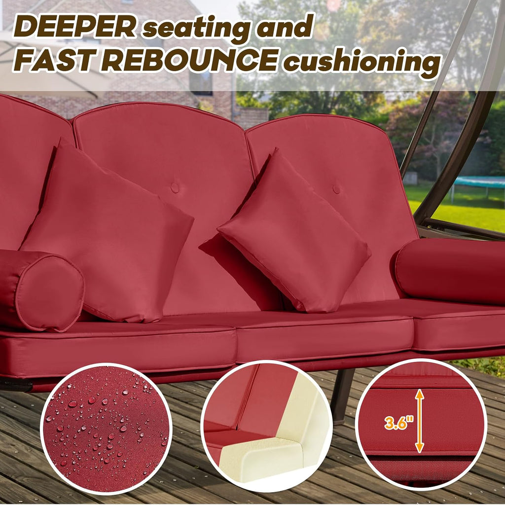 3 in 1 Outdoor Porch Swing with Adjustable Canopy, 3 Seat Outdoor Swing for Adults, Patio Swing Chair with Thickened