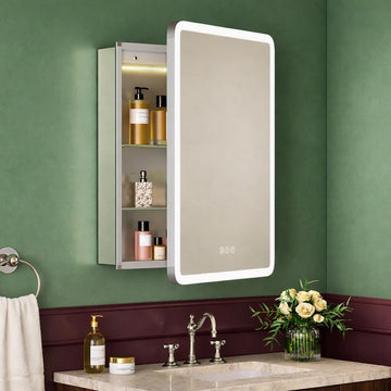 24x32 Right-Hinged Lighted Medicine Cabinet Mirror, Round Corner