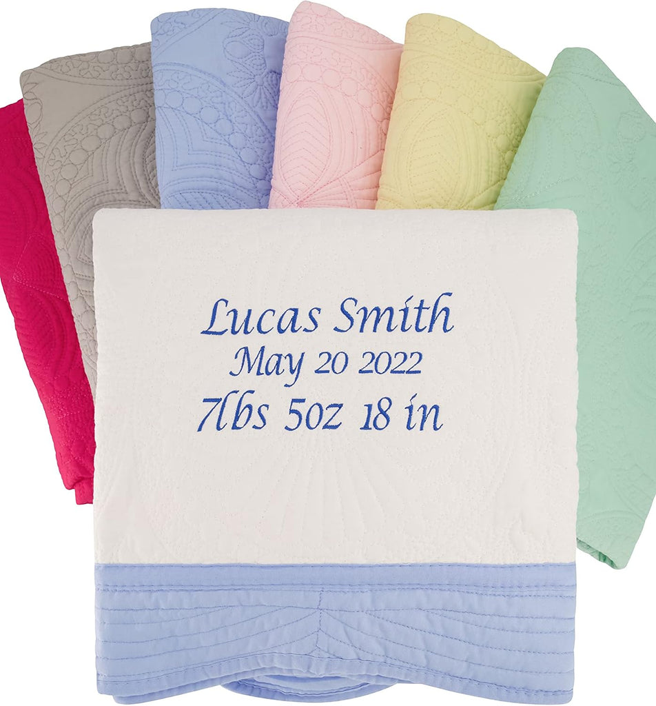 Blankets for Girls and Boys - Monogrammed Blanket with Embroidered Name - Super Soft and Cozy Cotton Baby Quilt