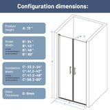 34" W ×72" H Frameless Pivot Shower Door, Pivot Swing Shower Glass Door
