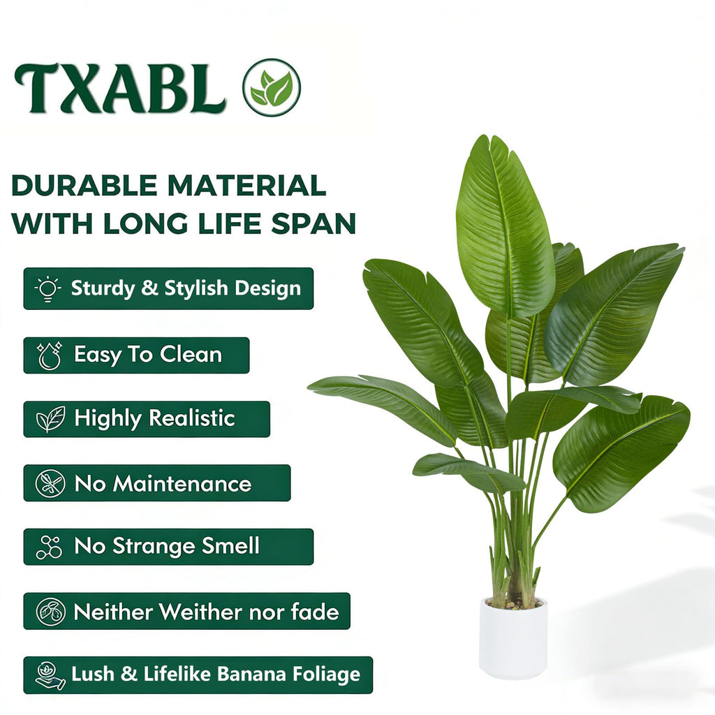 Bird of Paradise Plant Artificial, 4Ft Tall Faux Banana Leaf Tree