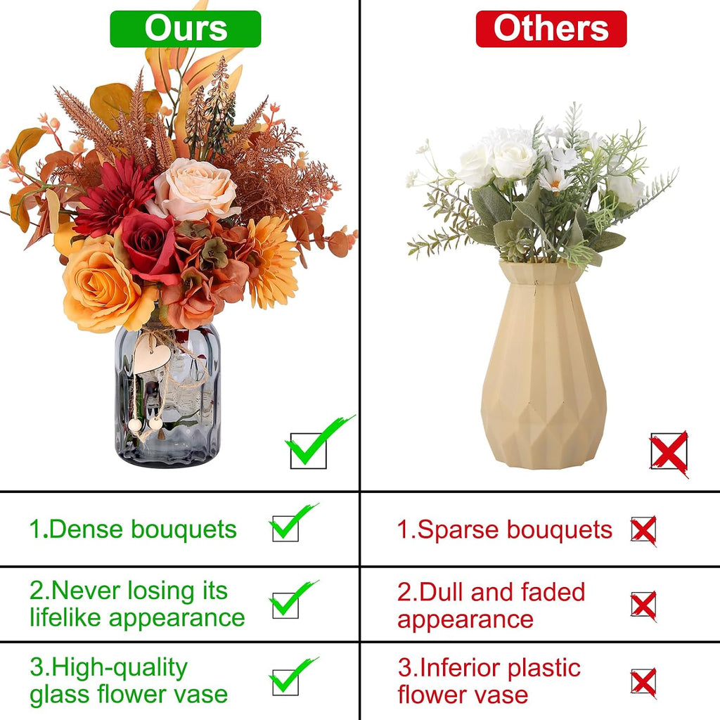 Fall Artificial Flowers in Vase, Fall Orange Rose Centerpiece