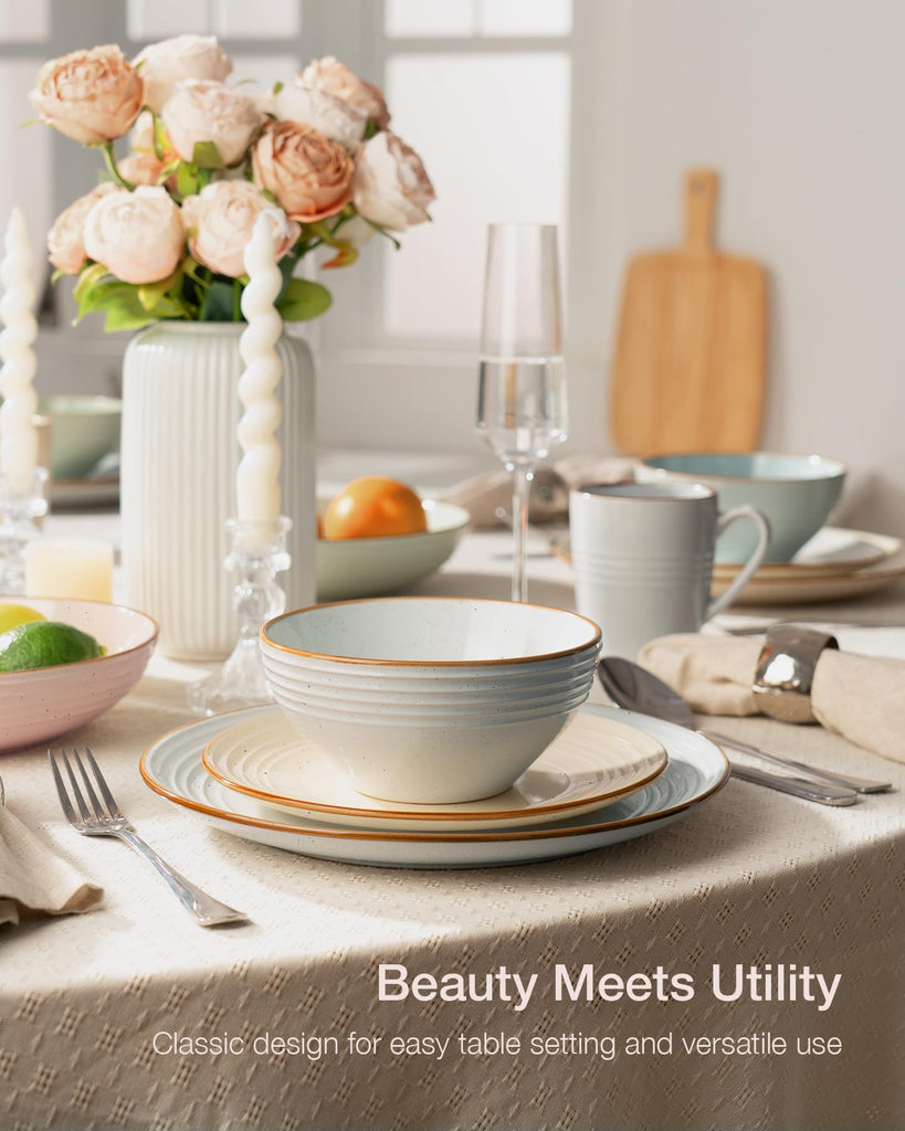 Jupiter Dinnerware Sets, Stoneware Dishes for 8, Plates and Bowls