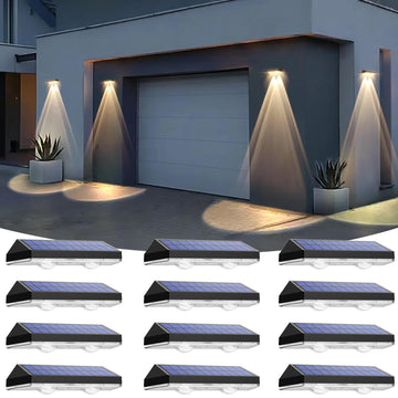 Solar Fence Lights Outdoor, IP65 Waterproof LED, 3 Mode, 12H, Black, 12PK