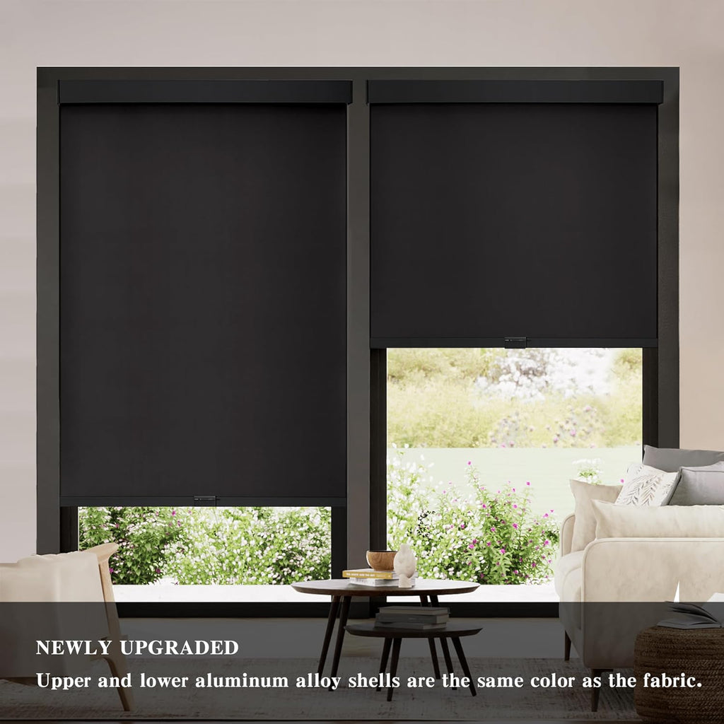 Blackout Roller Shades Cordless Blinds for Windows, Free-Stop Shades with Valance, Thermal Insulated Fabric, UV