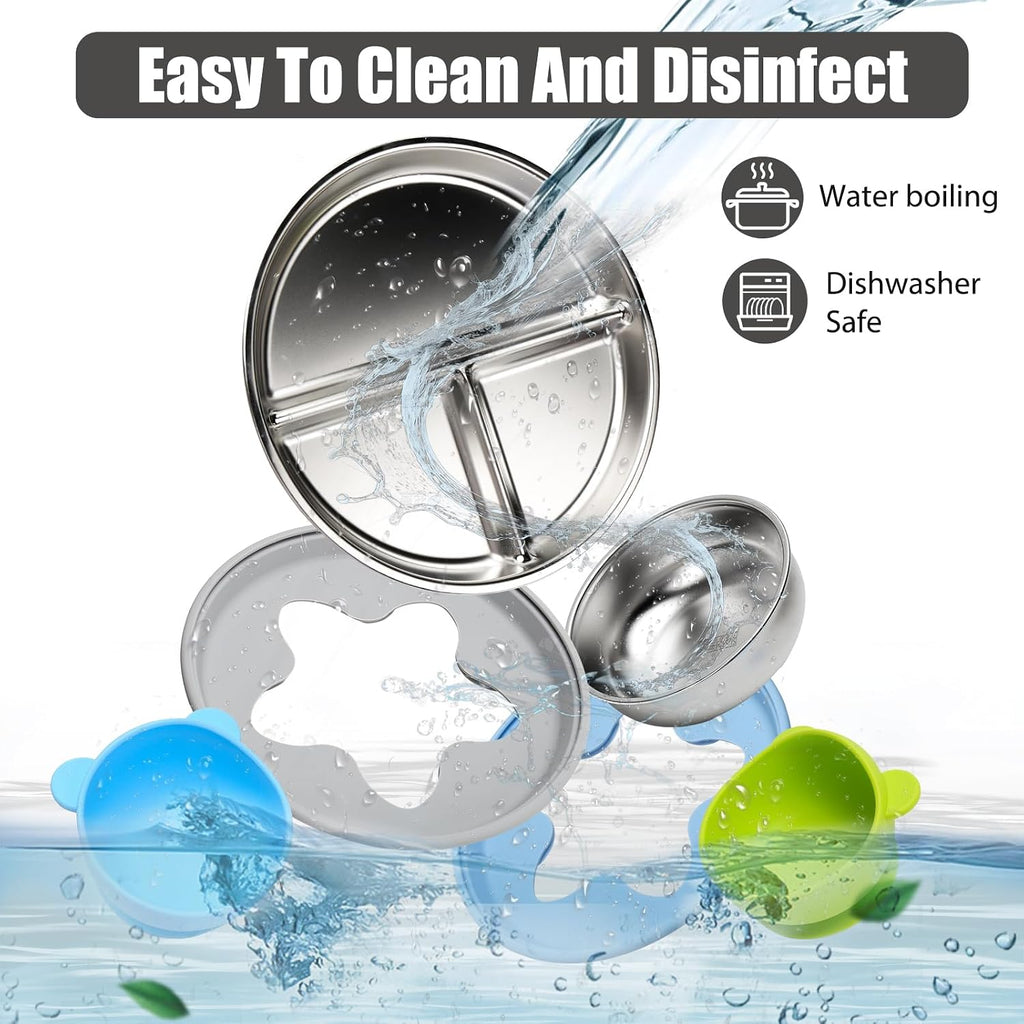 Stainless Steel Baby Plate and Bowls with Suction - 4 Packs