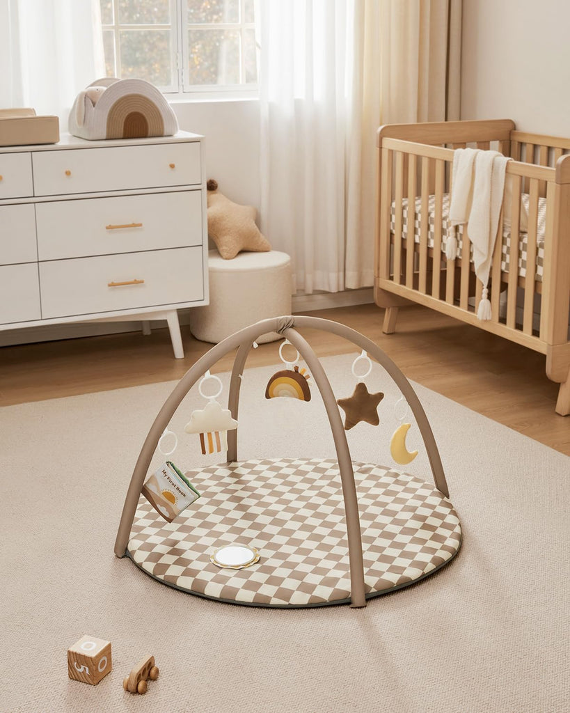 Play Gym Mat, Play Mat Activity Mat with 6 Detachable Toys for Stage-Based Sensory & Motor Skill Development, Easy to