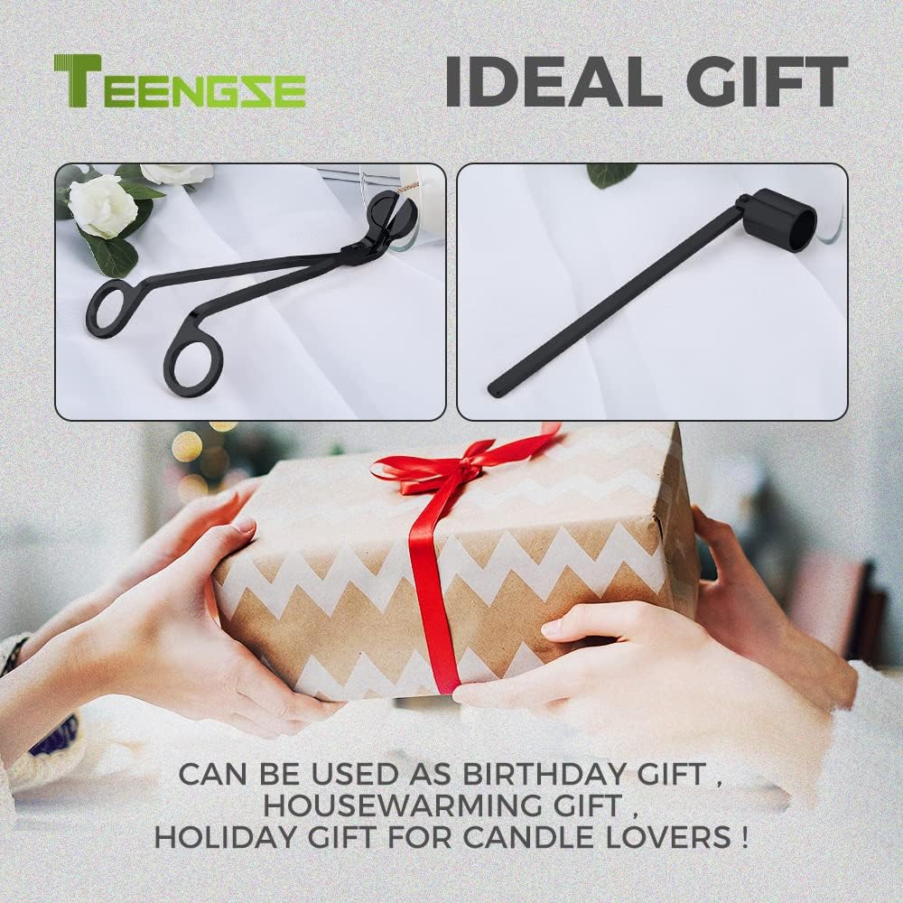 Black Candle Trimmer & Snuffer Set, Stainless Steel Long Handle Kit - Set of 2