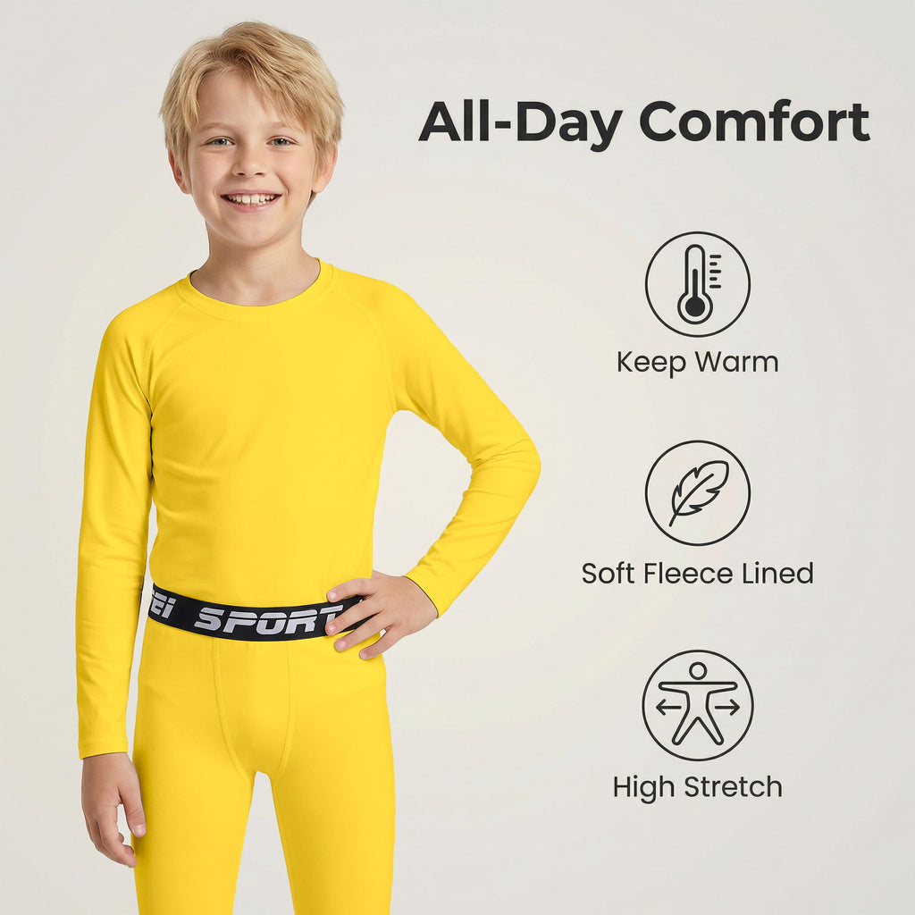 Kids Thermal Underwear Set Boys Fleece Compression Pants & Shirts