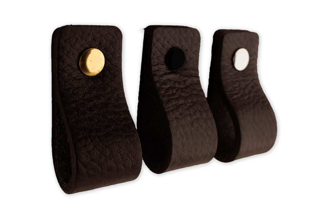Black Leather Drawer Pulls - 2 Pack - 4-15/16 x 1 Inch - Modern, Minimalist Style - Easy to Install - Ambidextrous