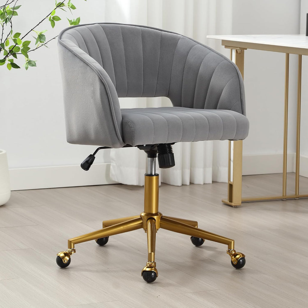 Desk Chair with Wheels, Velvet Home, Swivel Armchair Gold Base, Upholstered Modern Accent Chairs, Back Incline