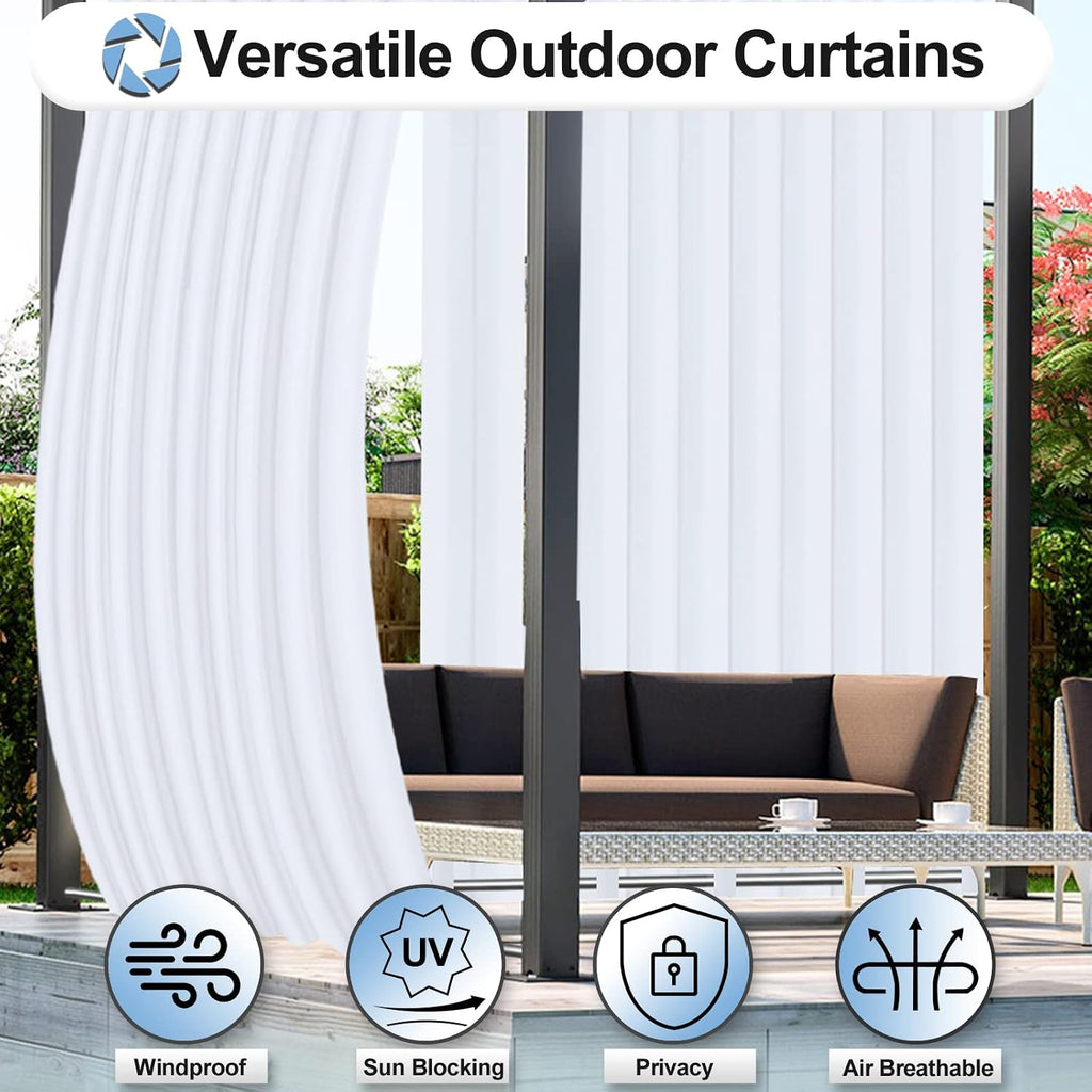 Waterproof Outdoor Curtains | Privacy Sun Blocking Outside Curtain Set for Porch, Pergola and Cabana 110 x 108 inch