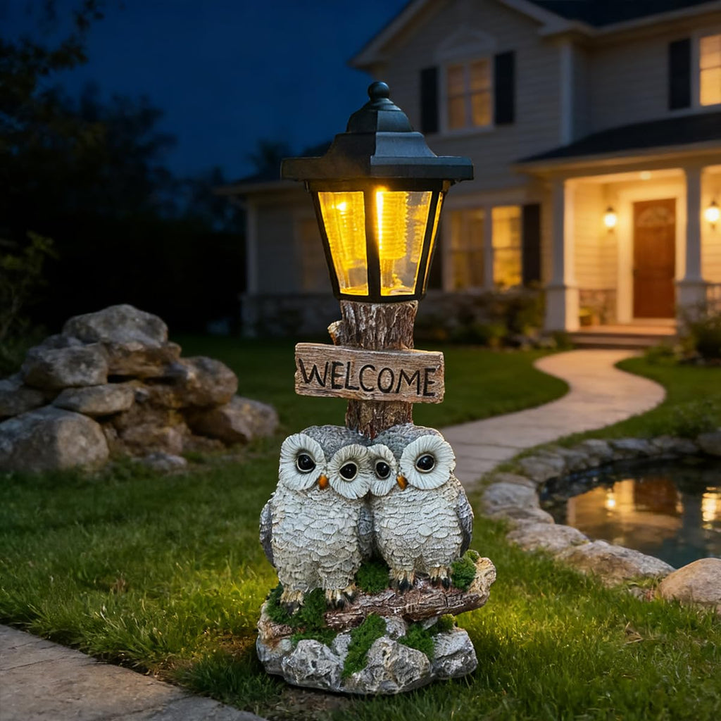 Solar Owl Garden Statue Owl Welcoming Sign Outdoor Garden Decor