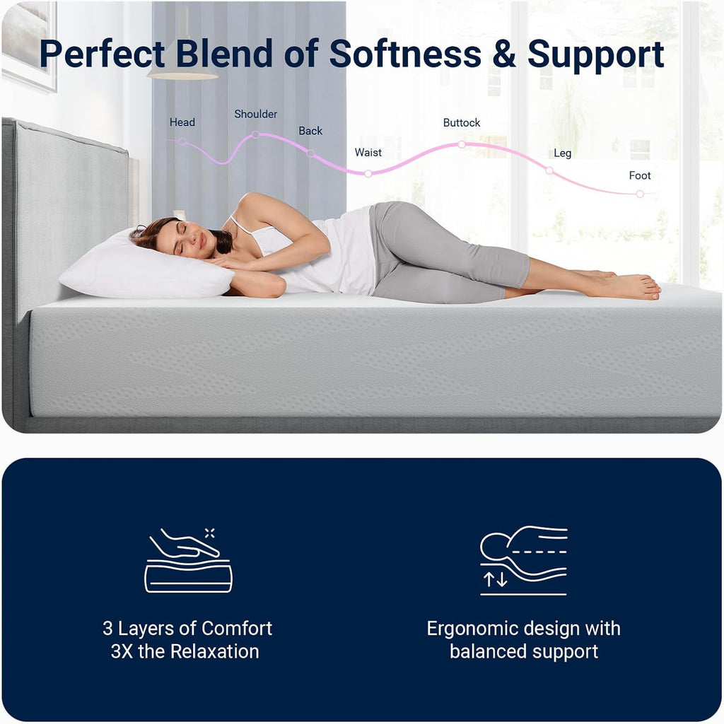 Queen Mattresses, 10 Inch Queen Size Mattress with Gel Memory Foam for Cool Night & Pressure Relief, Bed Mattress in
