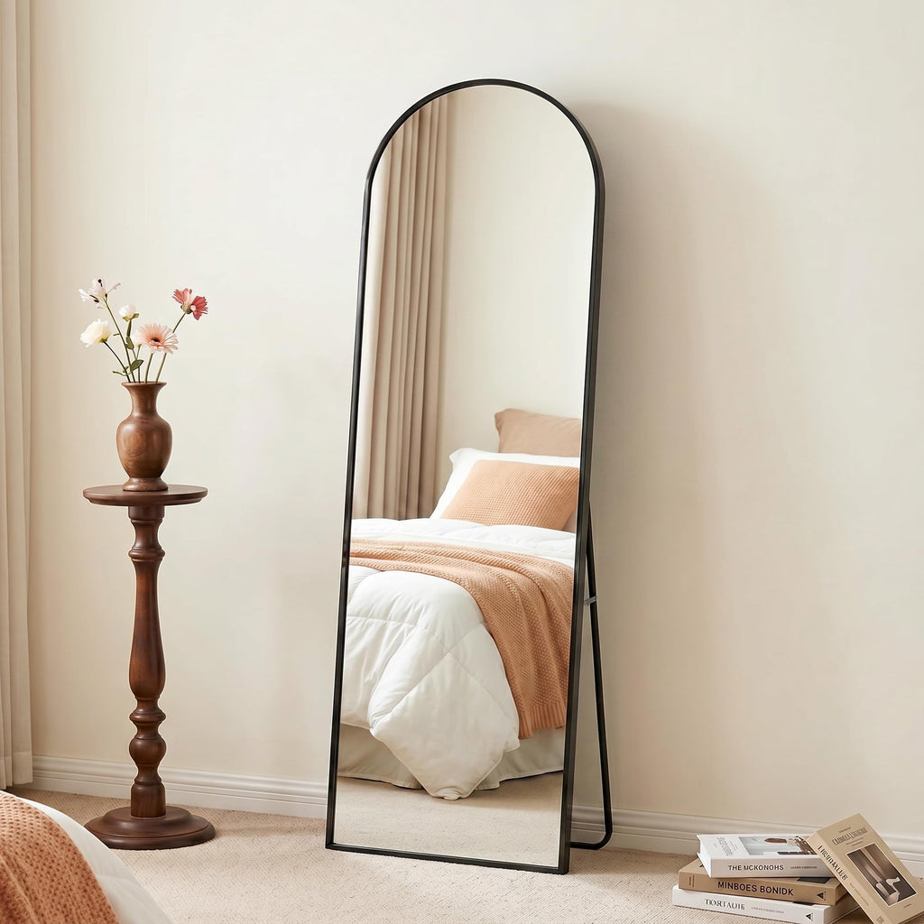 Full Length Mirror, 48" x 14" Over-the-Door Hanging Mirror, Black