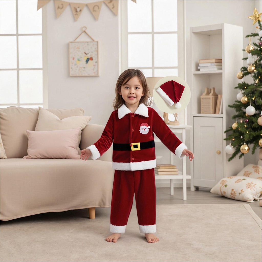 Toddler Baby Boys Girls Santa Claus Clothes Red Velvet Long Sleeve Christmas Coat and Long Pants 2Pcs Sets Outfit