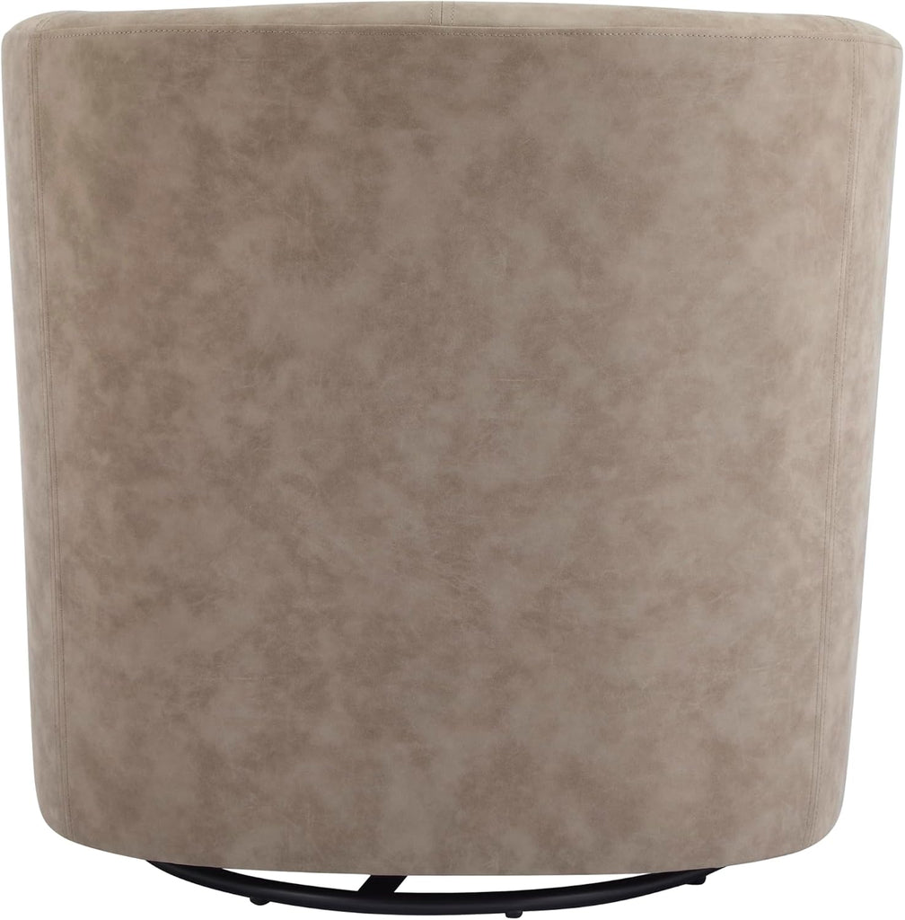 Daymian Faux Leather Swivel Club Chair, Living Room Swivel Barrel Chair with 360-Degree Rotation and Cushion, Modern