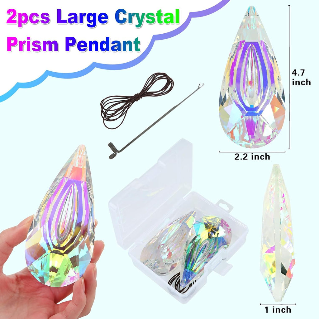 120mm Crystal Suncatcher, 2 Pack Large Prism Sun Catchers Indoor Windows - Hanging Ornaments Rainbow Maker Pendant