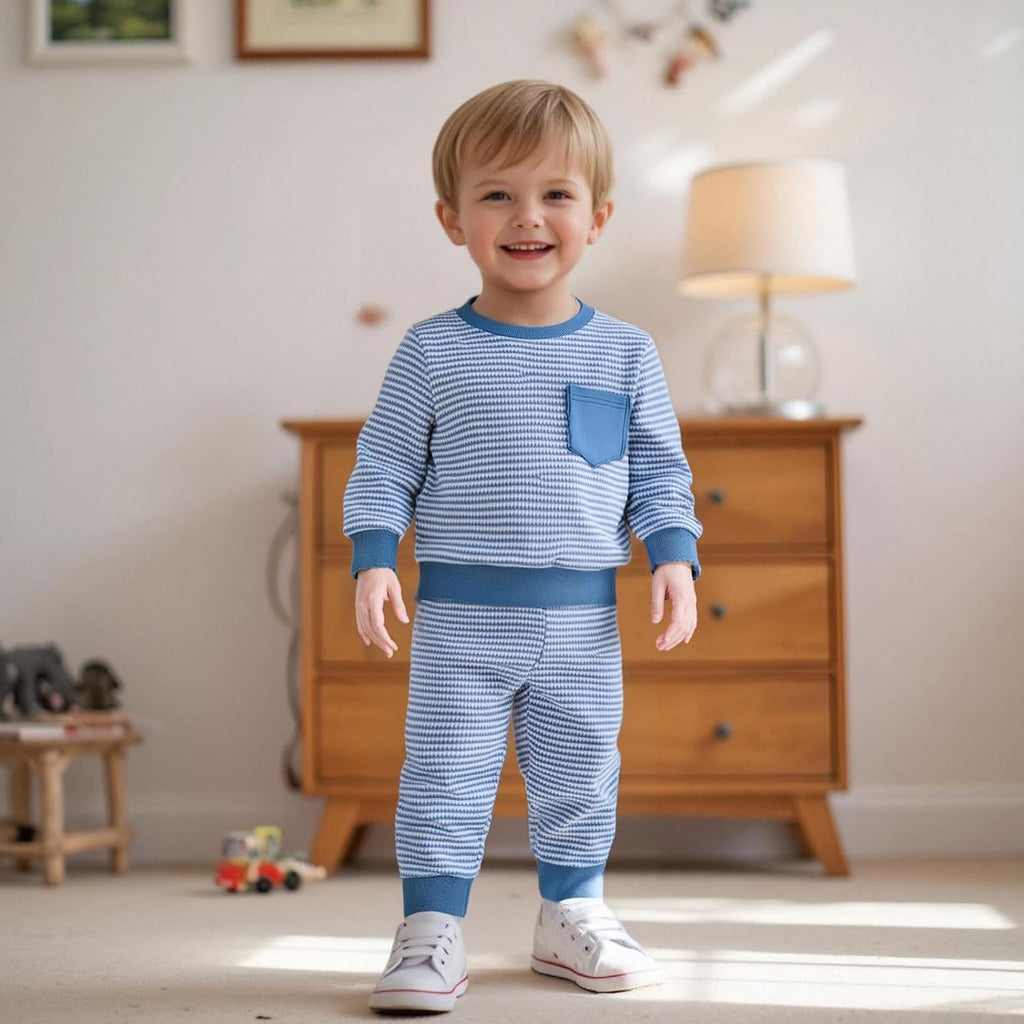 Baby Boy Fall Clothes Long Sleeve Toddler Boy Waffle Sweatshirt Pullover Tops Pants Infant Fall Winter Outfits