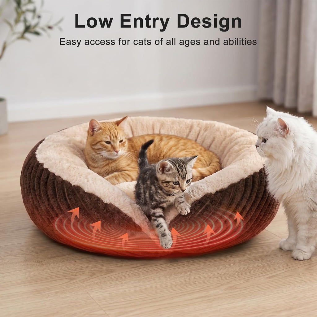Heated Cat Beds for Indoor Cats and Small Dogs, Soft Donut Pet Bed