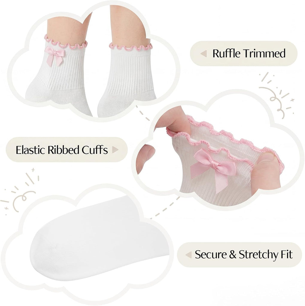 Girls Socks Cotton Ruffle Athletic Ankle Sock 3/4/5 Pairs for Kids