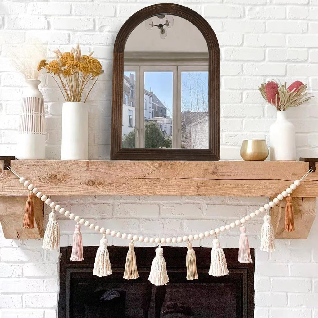 Arched Mirror, Farmhouse Decor Solid Wood Frame Wall Mirror, Bathroom Mirrors, Large Vintage Mirror, Foyer (Coffee