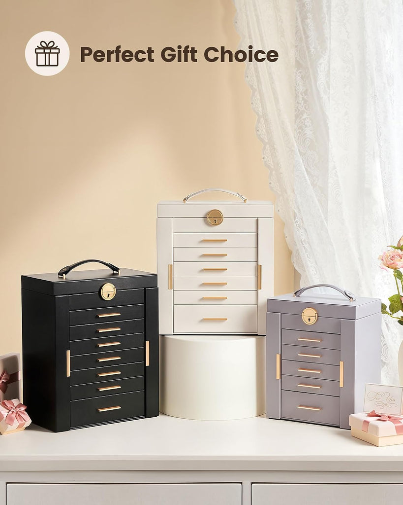 Large Jewelry Box, 6-Layer Jewelry Organizer with 5 Drawers -Beige