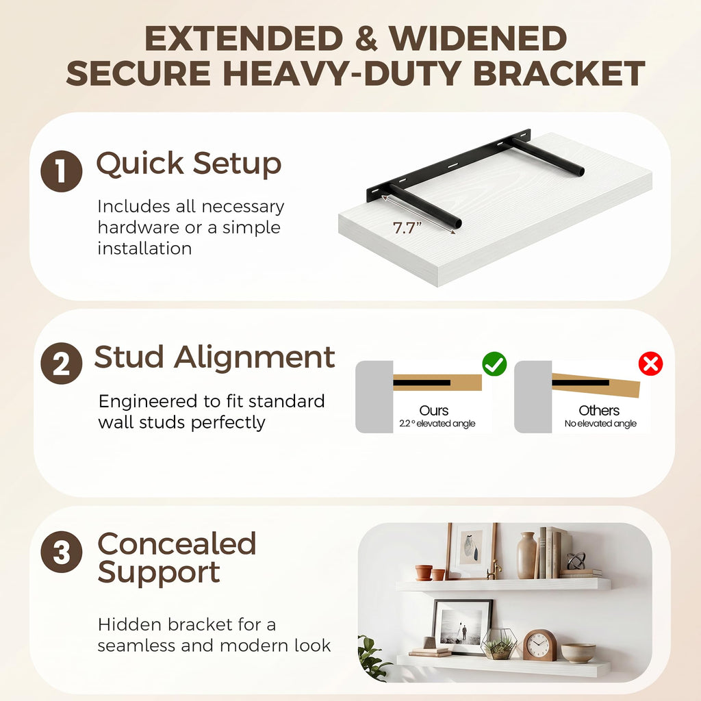 12 Deep Floating Shelves for Wall, 48W x 12D Extra Large Floating Shelves Set of 2, Hanging Wood Wall Shelves