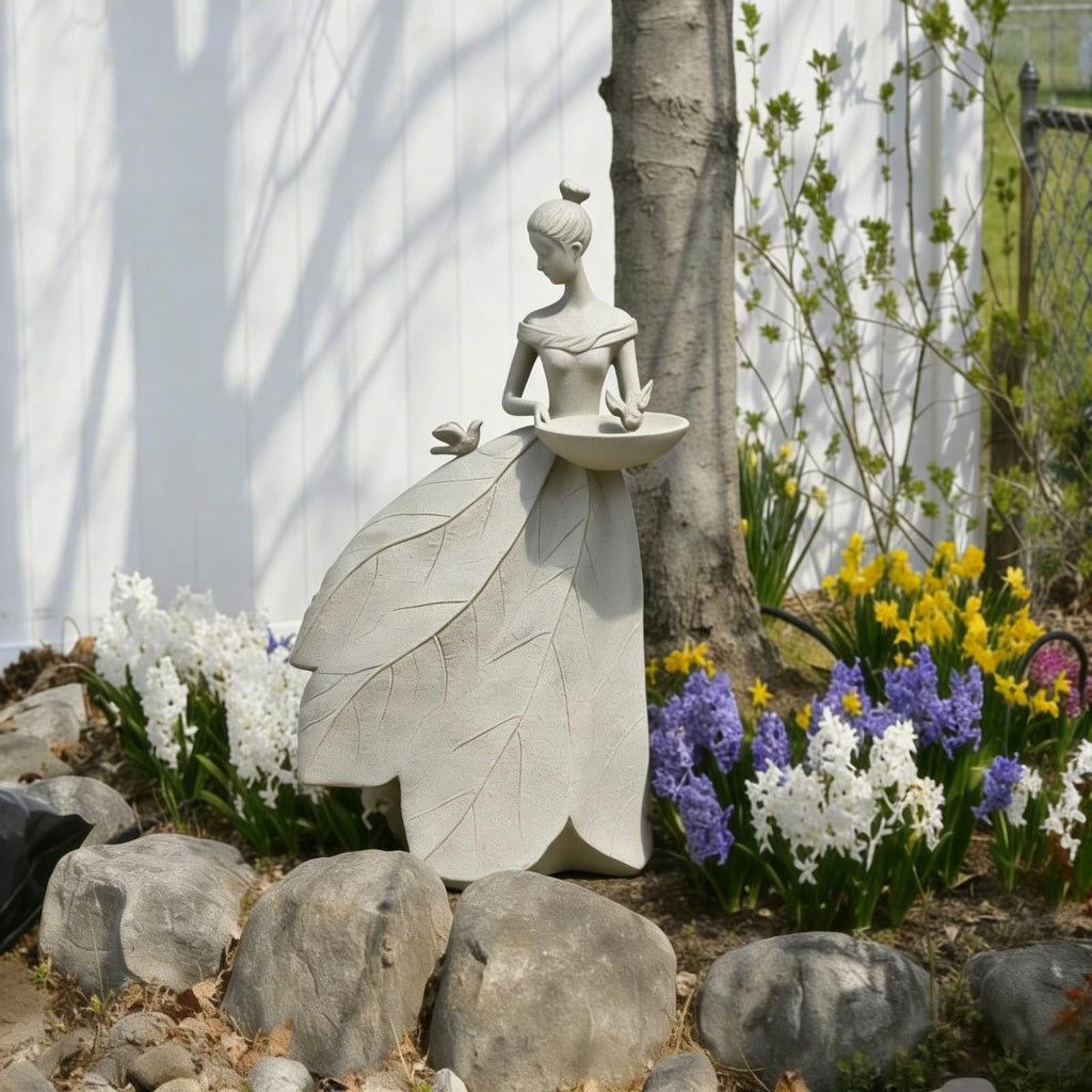Fairy Garden Statue Bird Feeder - 23-inch Large Sculpture for Outdoors Statues Bird-Bath Yard Decorations Fairy