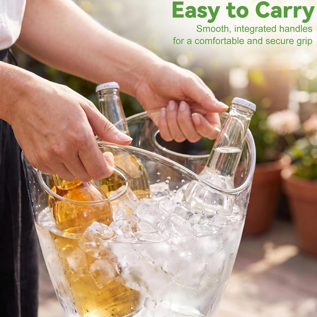 Ice Bucket Wine Bucket, 2 Pack, Clear 4 Liter Plastic Tub for Drinks and Parties, Food Grade - Set of 2