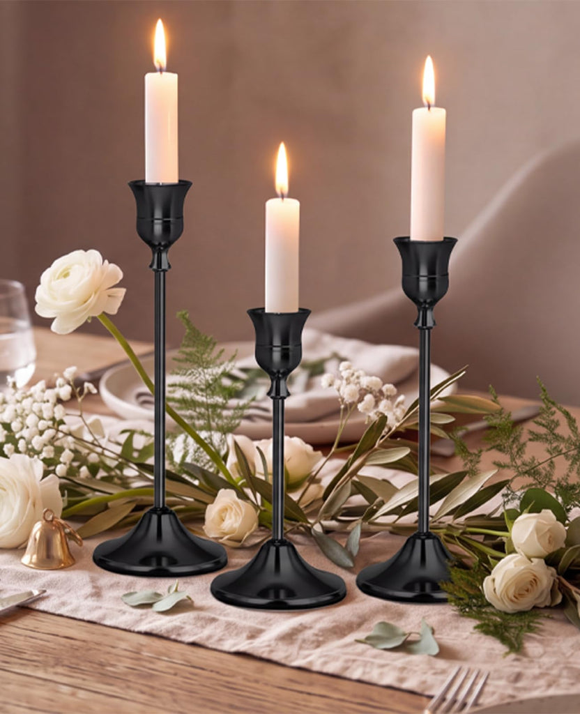 Black Candlestick Holders Set of 6 Weighted Stable Base