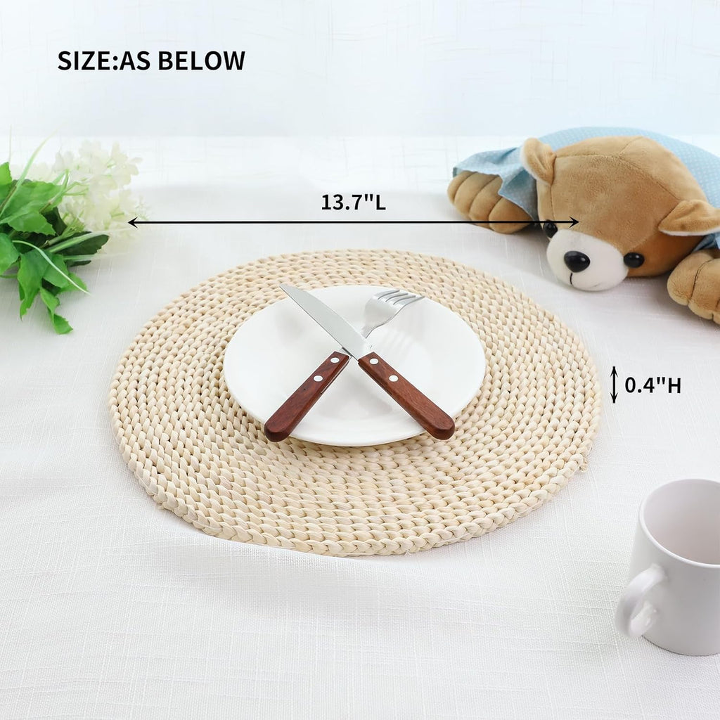 YRMT Round Woven Placemats Corn Husk Woven Placemat Braided Straw Water Hyacinth Place Mats for Dining - Set of 6