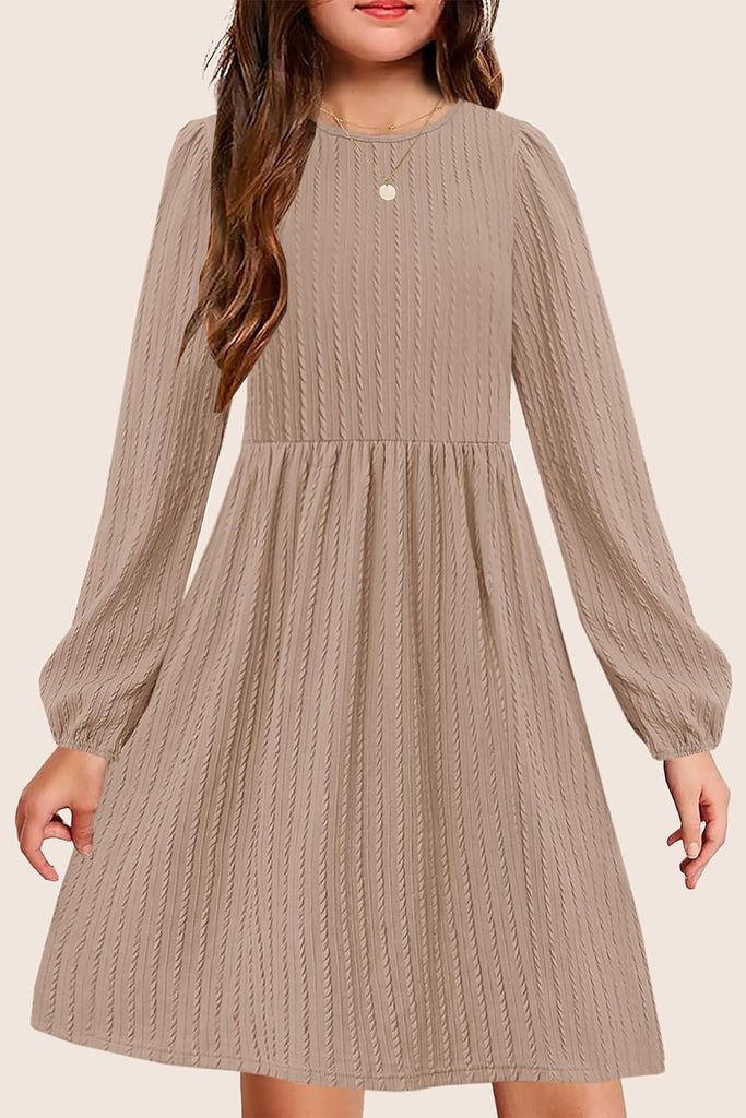Girls Knit Sweater Dress Lantern Long Sleeve A-Line Dresses