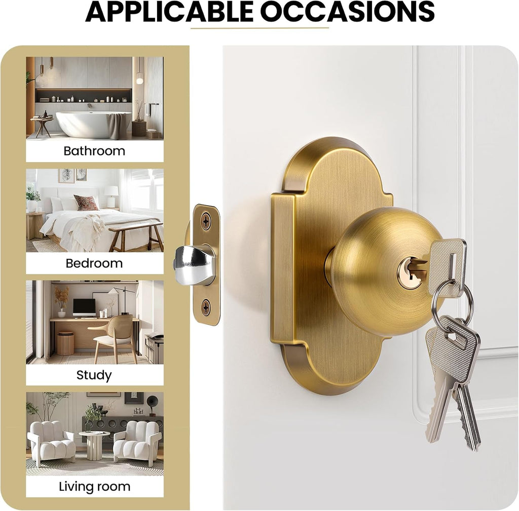 Keyed Alike Entry Door Knobs with Lock and Key, Antique Brass Door Knob