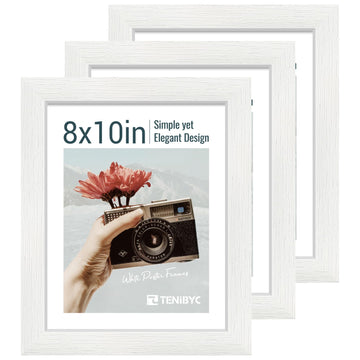 8x10 Picture Frame 3 Pack, White Wood, Real Glass, for Photo, Art