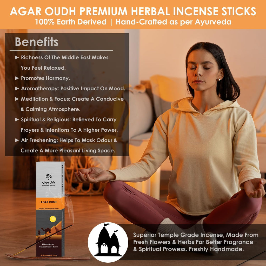 Agar Oudh Incense Stick (Approx 135 Sticks, 250 Grams) Premium Handmade Agarbatti with Insense Holder| Lasts 45 - Set of 135