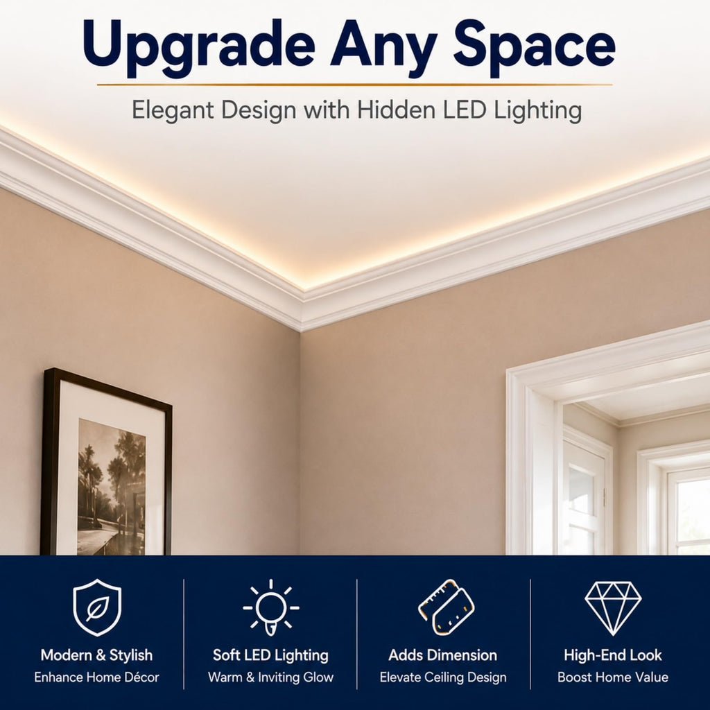 9 Pcs LED Crown Molding, 47.2" Ceiling Trim with Hidden LED Channel