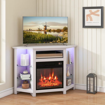 Corner Electric Fireplace TV Stand Fits TV Up to 50" (White)