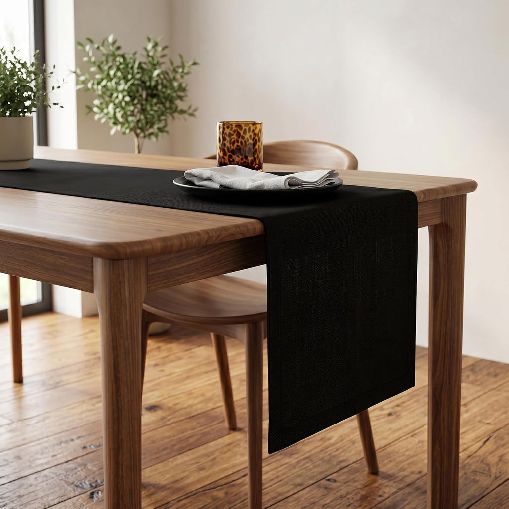 100% Pure Linen Dining Table Runner Black, Fete 14 x 108 in | Table Runners for dining, hallway and console table