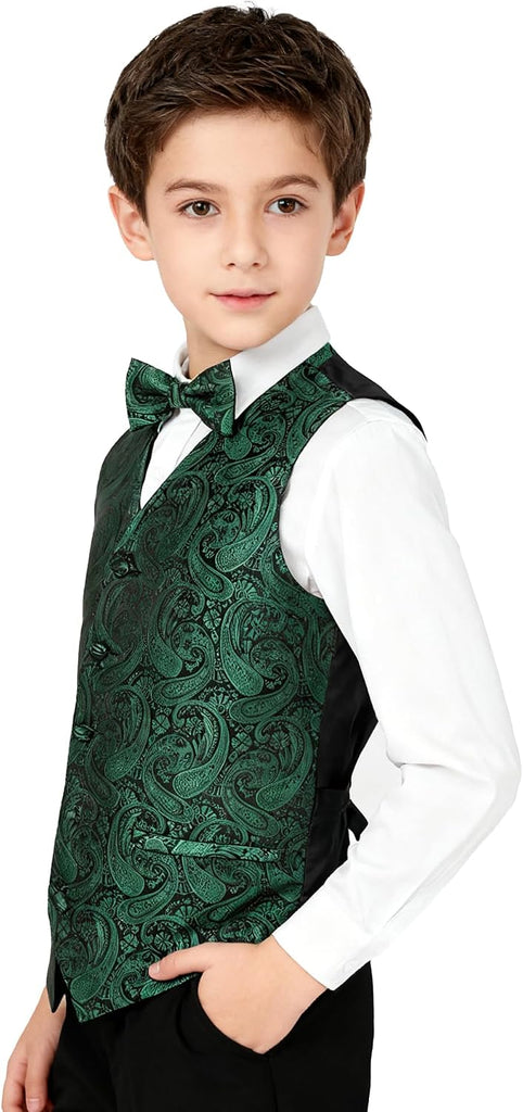 Boys 2pcs Jacquard Bow Tie Paisley Dress Suit Vest Set