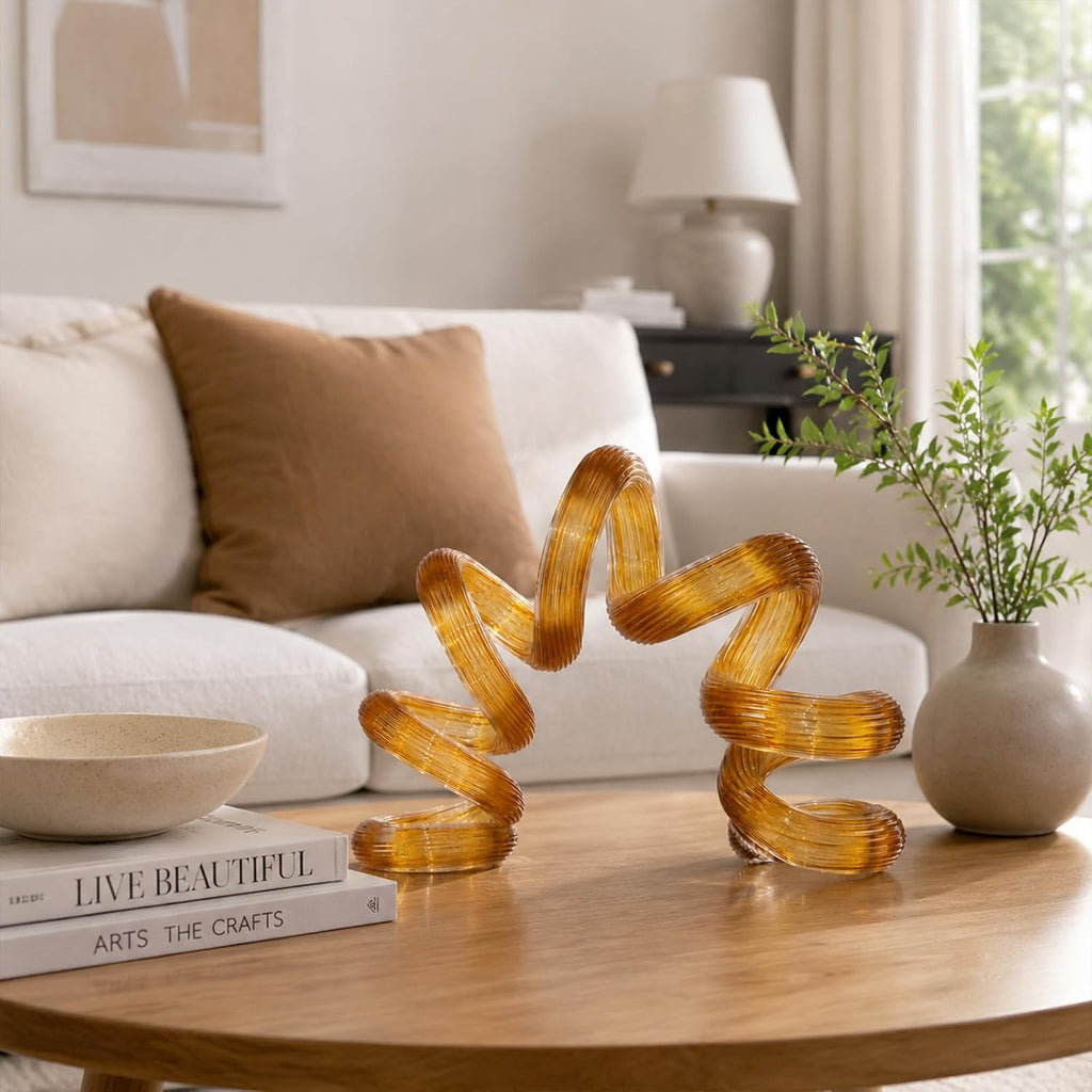Hand Blown Glass Sculpture, Abstract Art Home Office Shelf Decor, 7.9" L x 5.5" H